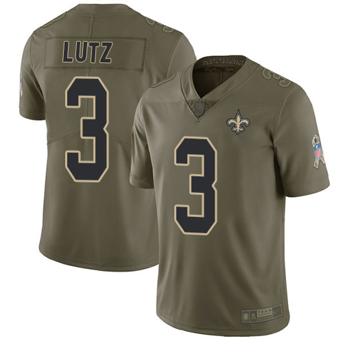 Men New Orleans Saints Limited Olive Wil Lutz Jersey NFL Football #3 2017 Salute to Service Jersey